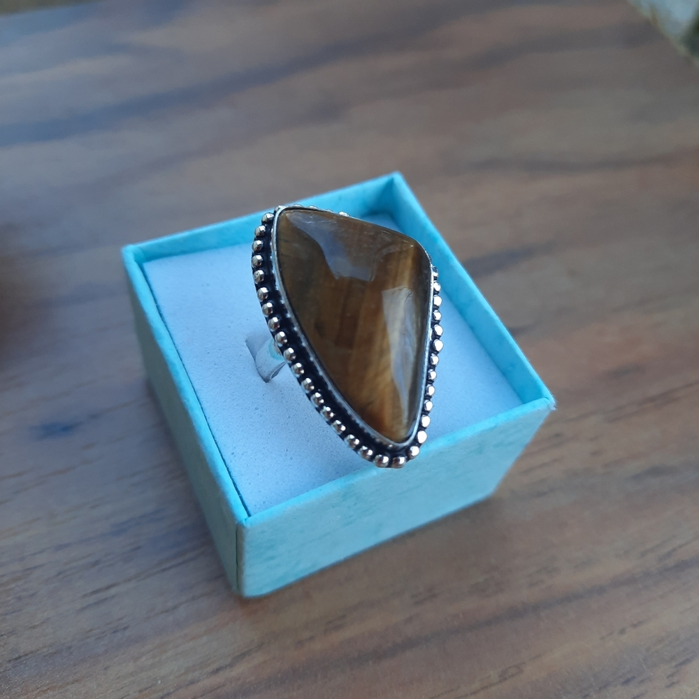 Unisex Golden Tiger Eye Ring (7.5) - Picture 6 of 15